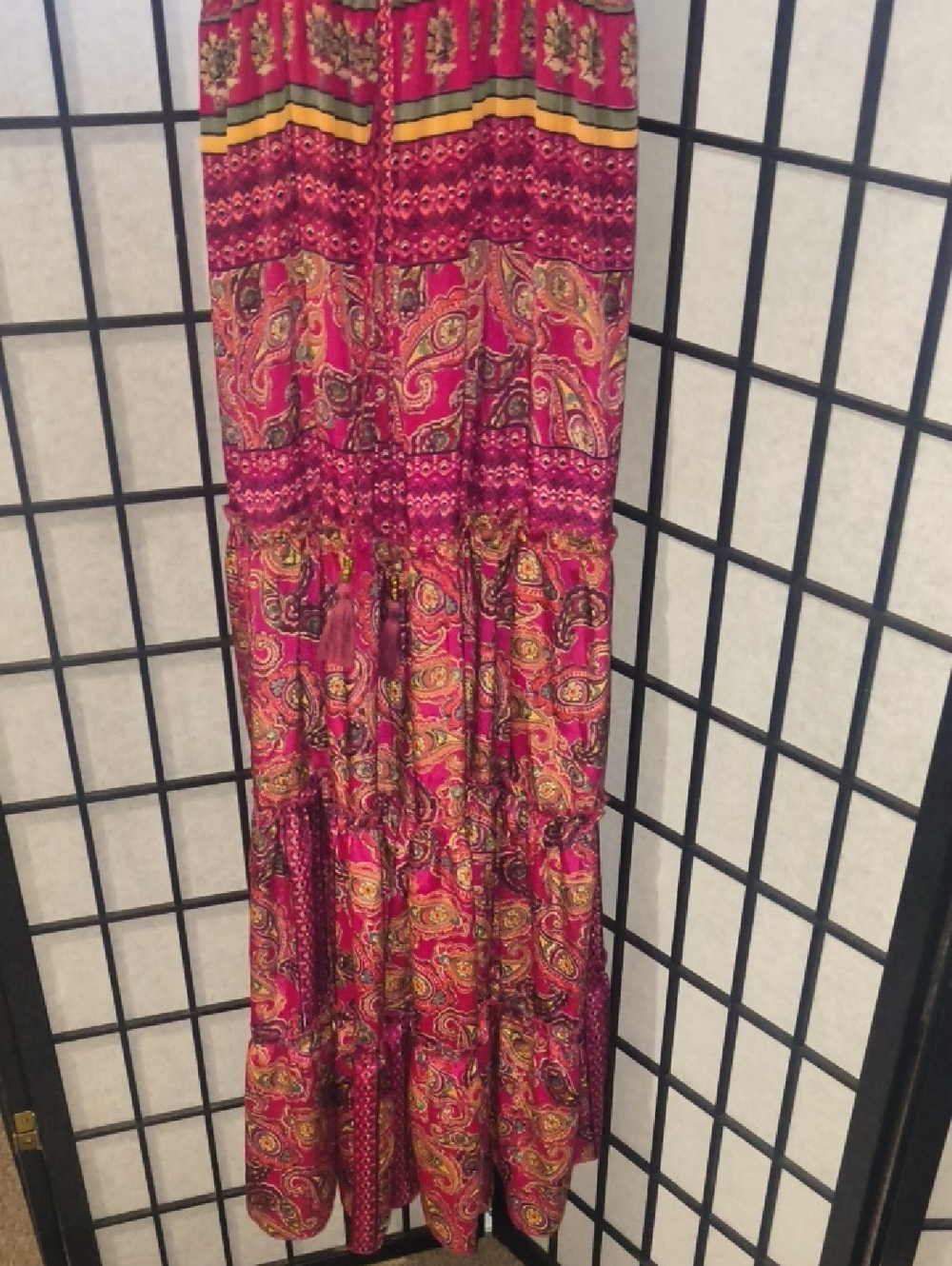 Boho Pink Paisley Tiered Maxi Skirt